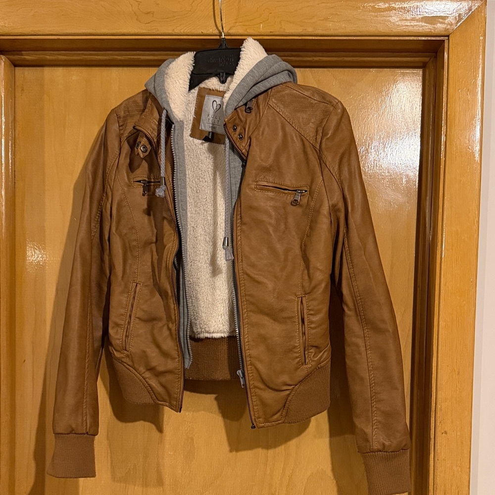Full Tilt Brown and Cream Faux Leather Jacket